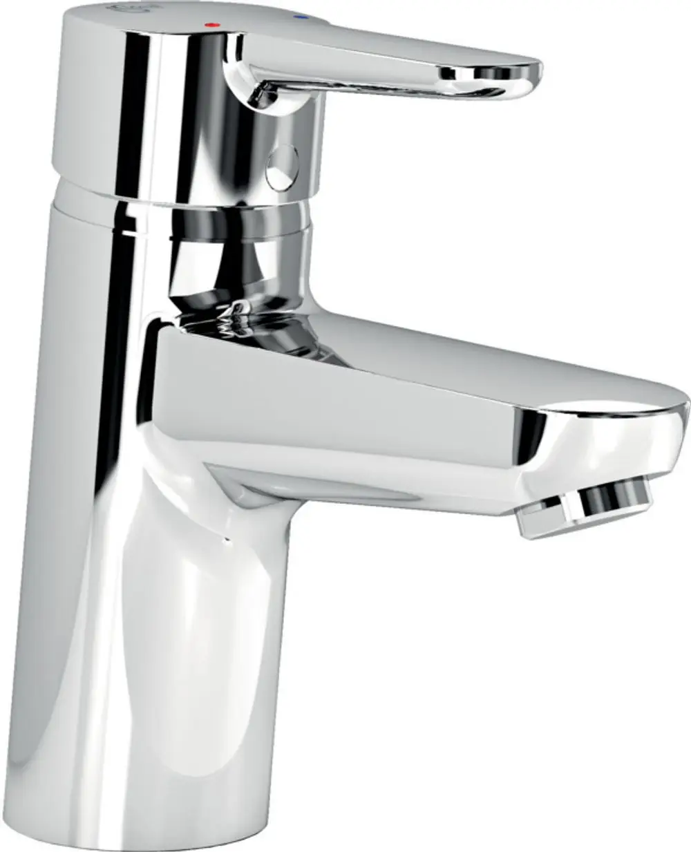 Edelstahl Waschtischarmatur von Ideal Standard mit einem verchromten Oberflächenfinish und einem handlichen Auslauf. Klare Linienführung, geeignet für moderne Waschbecken.
